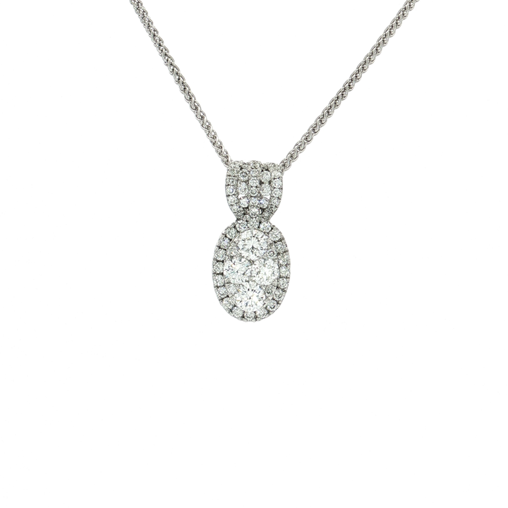 Oval-Shaped Nearly Flawless Colorless Diamond Cluster Pendant Necklace (1 ct. tw.) in 18k White Gold