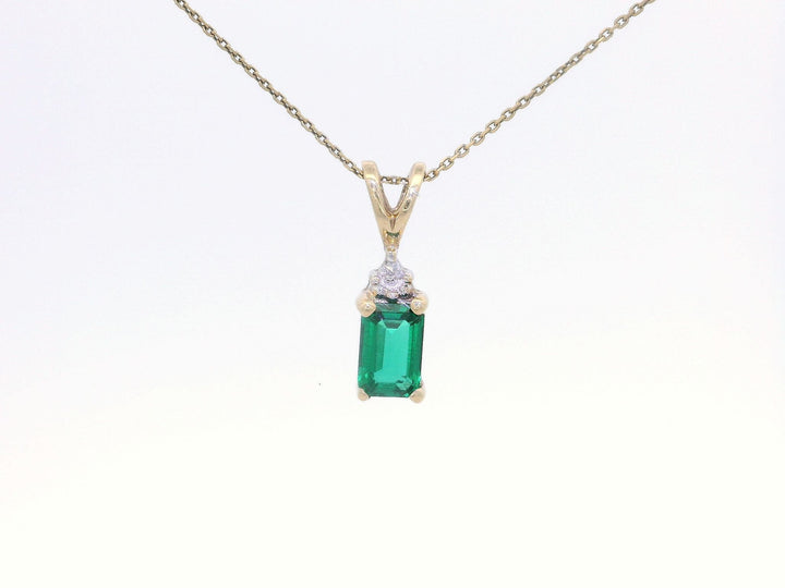 LAB GROWN Emerald Pendant Necklace 10KT YELLOW GOLD