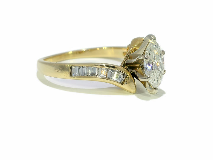 1.05 CTW EGL Certified Marquise Diamond Engagement Ring in 14KT Yellow Gold