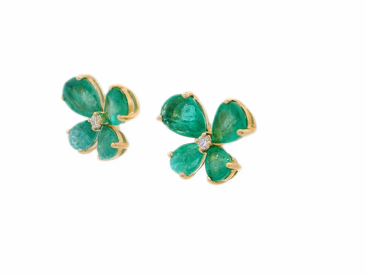 2.04 CTW Natural Emerald & Diamond Butterfly Stud Earrings in 14KT Yellow Gold