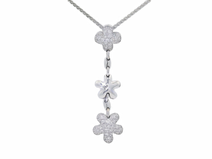0.45 CTW Floral Hanging Diamond Pendant Necklace in 18KT White Gold