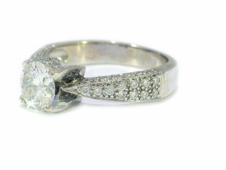 1.25 CTW Colorless Round Brilliant Diamond Engagement Ring in Pavé Mounting 14KT White Gold