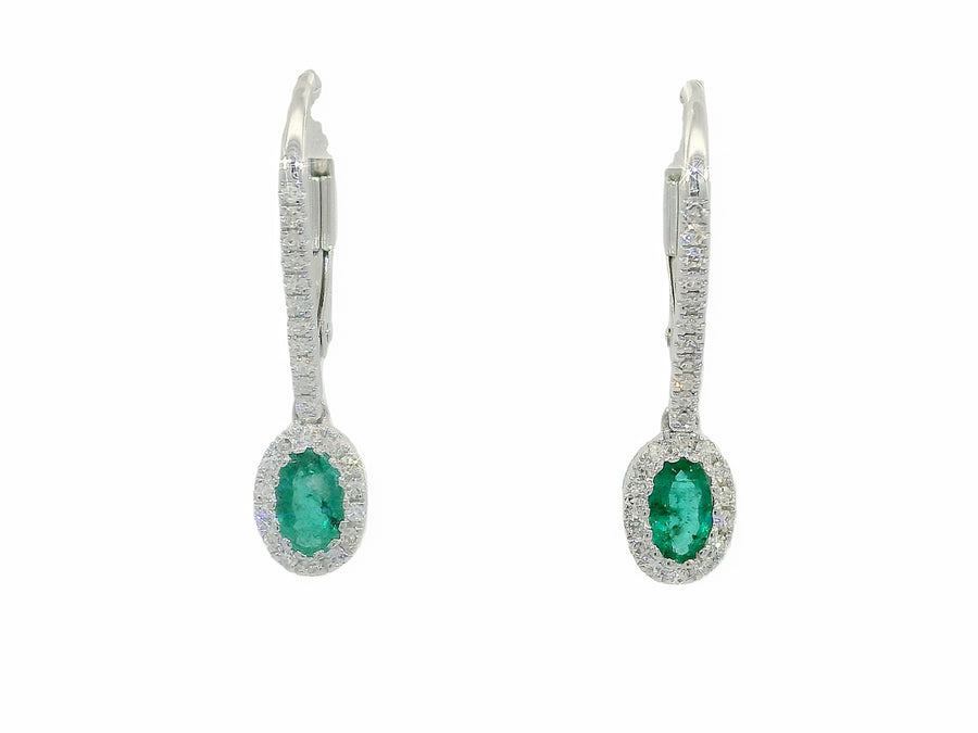 Emerald & Diamond Drop Earrings (1 1/10 ct. tw.) 14k White Gold