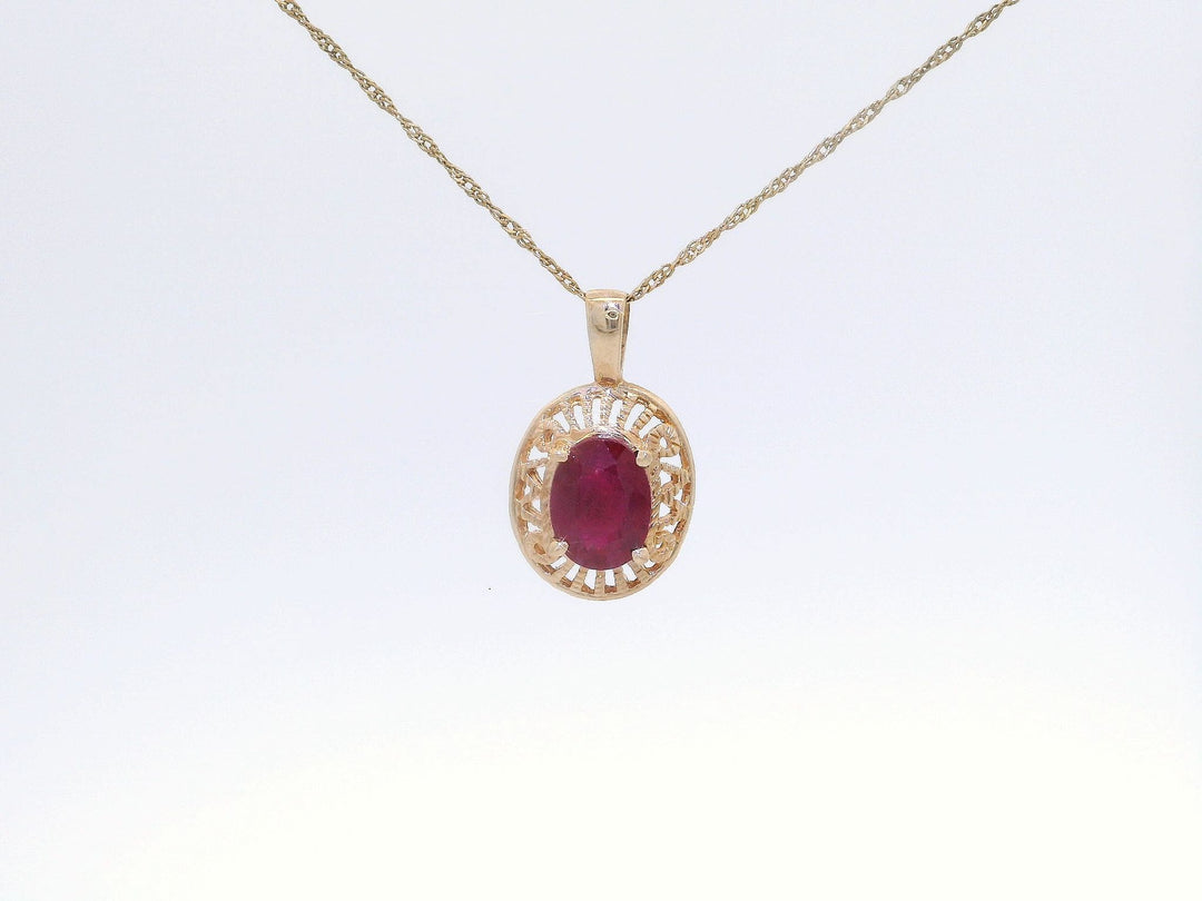 1.00 CTW Natural AAA Ruby Oval Shaped Pendant in Yellow Gold