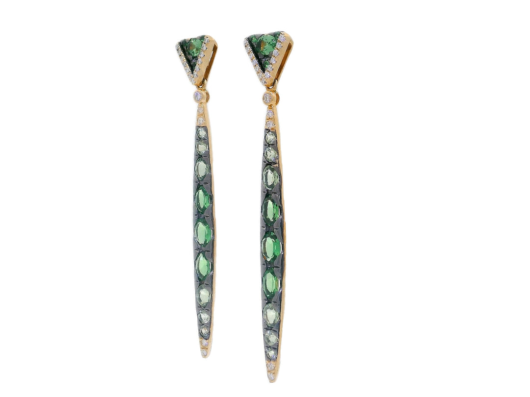 5.39 CTW Natural Green Garnet & Diamond Gradient Dangle Earrings in 18KT Yellow Gold