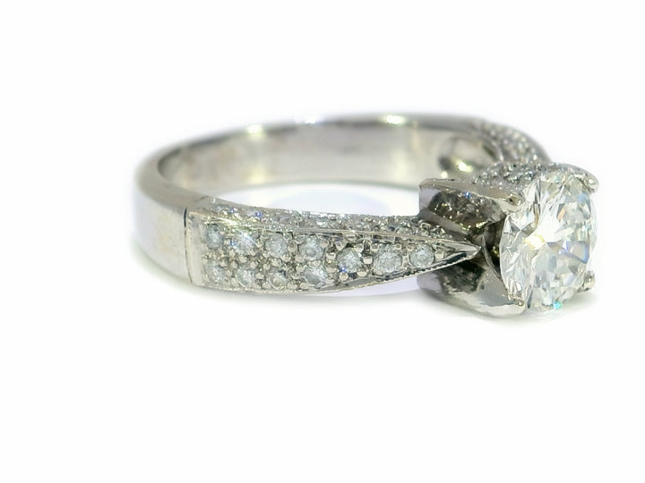 1.25 CTW Colorless Round Brilliant Diamond Engagement Ring in Pavé Mounting 14KT White Gold