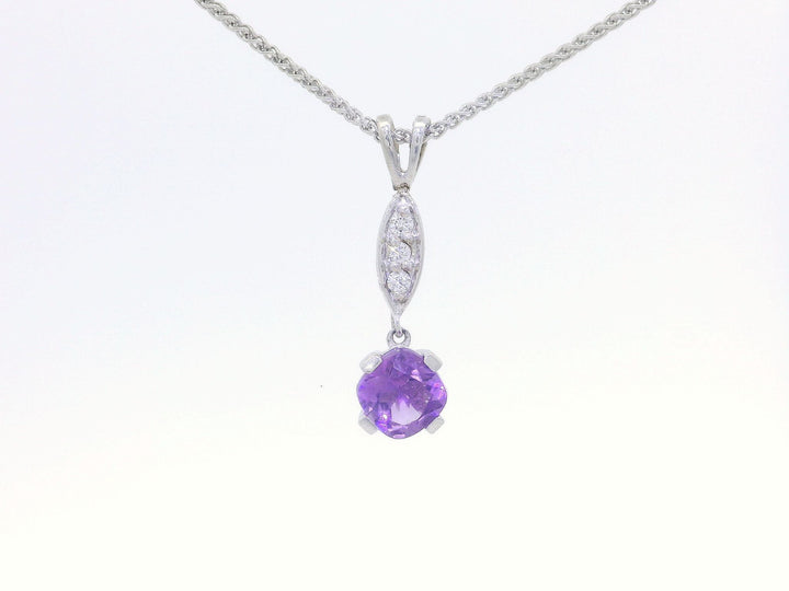 0.81 CTW Cushion Cut Amethyst & Diamond Pendant Necklace in 14KT White Gold Necklaces Jewelry Depot, Inc..