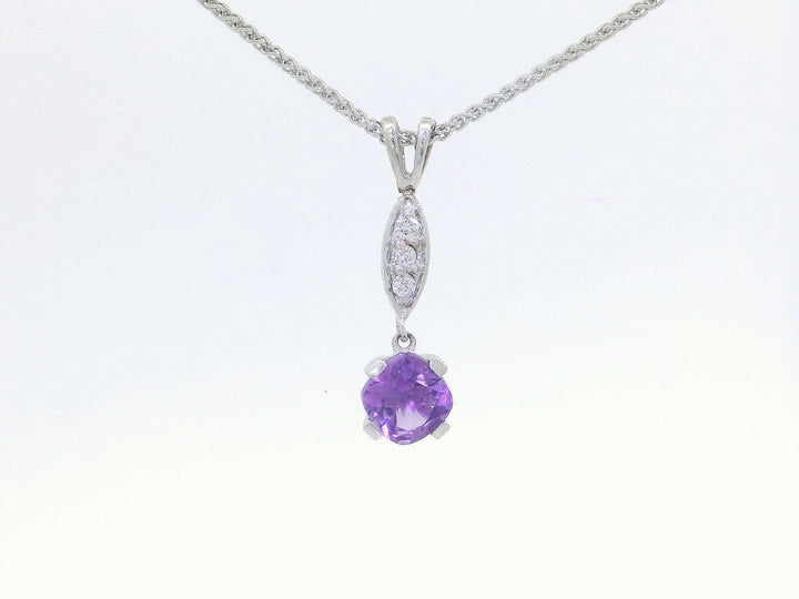 0.81 CTW Cushion Cut Amethyst & Diamond Pendant Necklace in 14KT White Gold Necklaces Jewelry Depot, Inc..