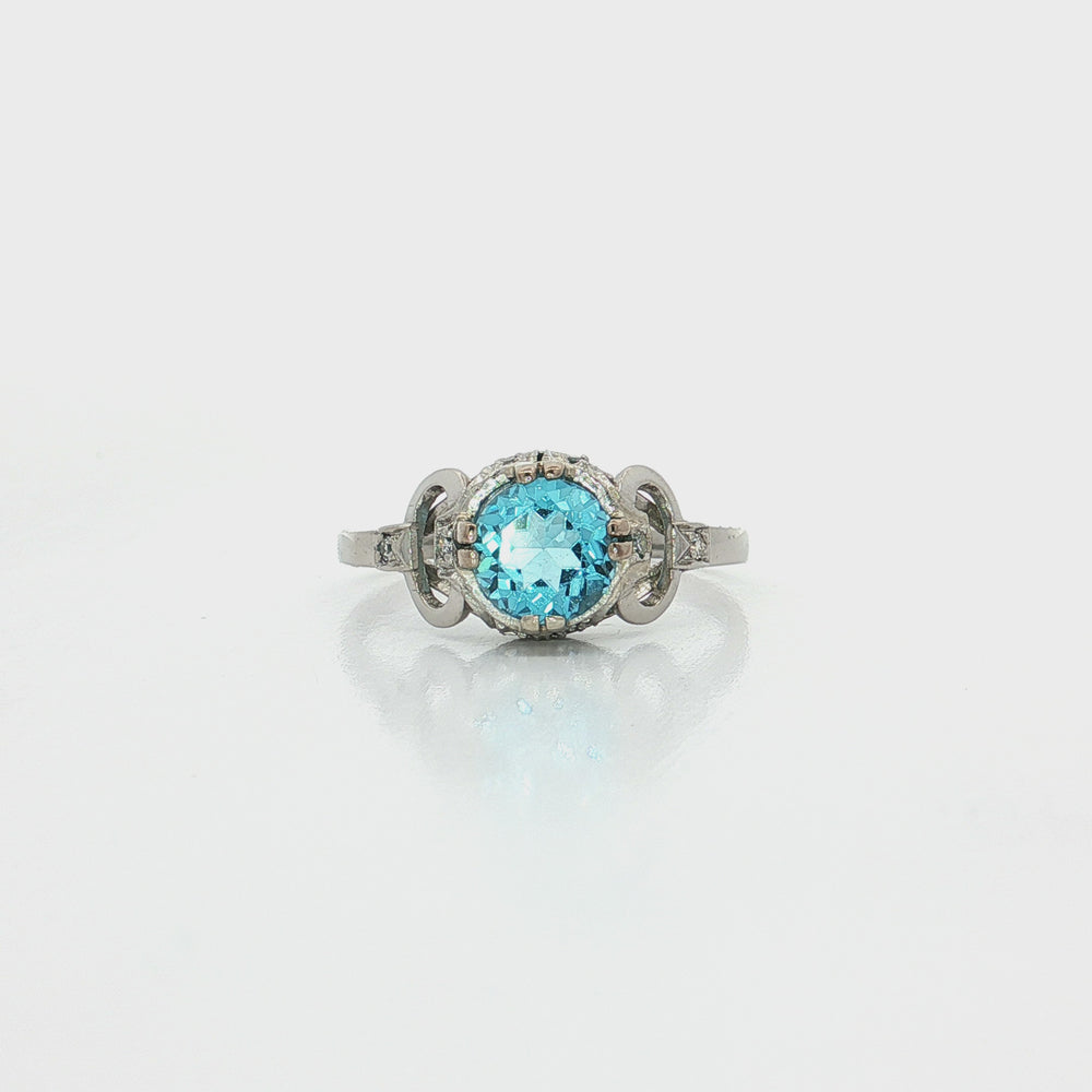Victorian Antique Swiss Blue Topaz & Diamond Ring Platinum