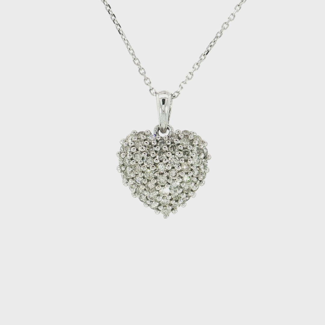 1.00 CTW Natural Diamond Heart Pendant Necklace in 14kt White Gold