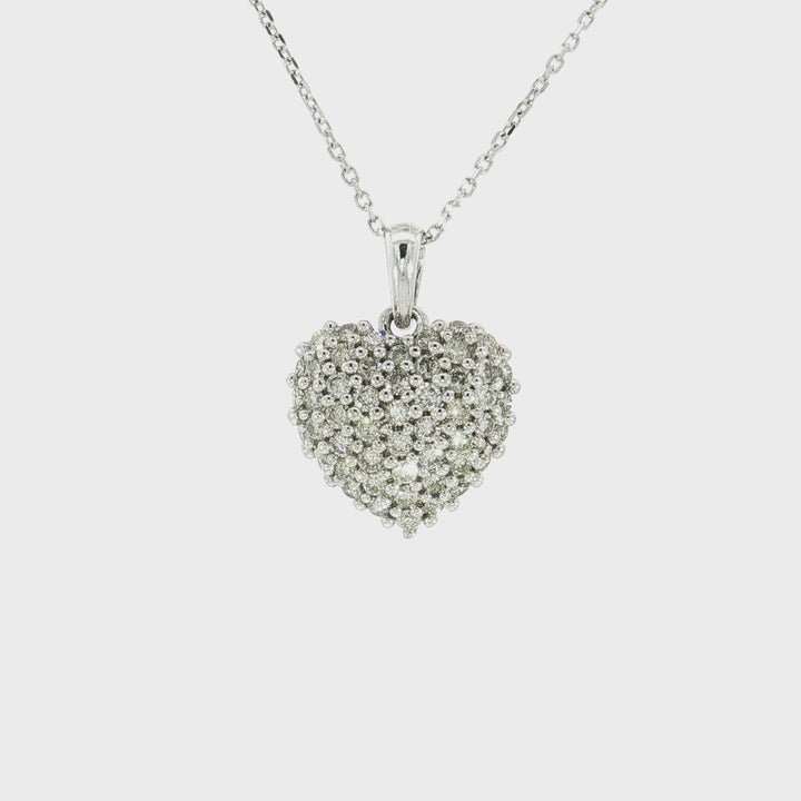 1.00 CTW Natural Diamond Heart Pendant Necklace in 14kt White Gold