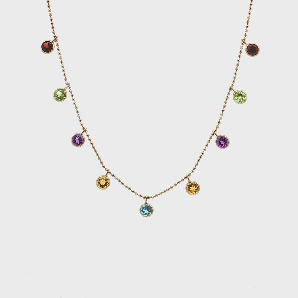 Bezel-Set Multi-Gemstone Station Necklace (3 ½ ct.) in 14k Yellow Gold