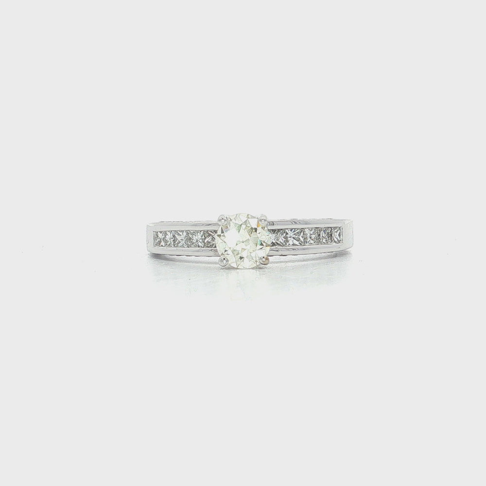 Antique Old European Cut Diamond Engagement Ring 18k White Gold