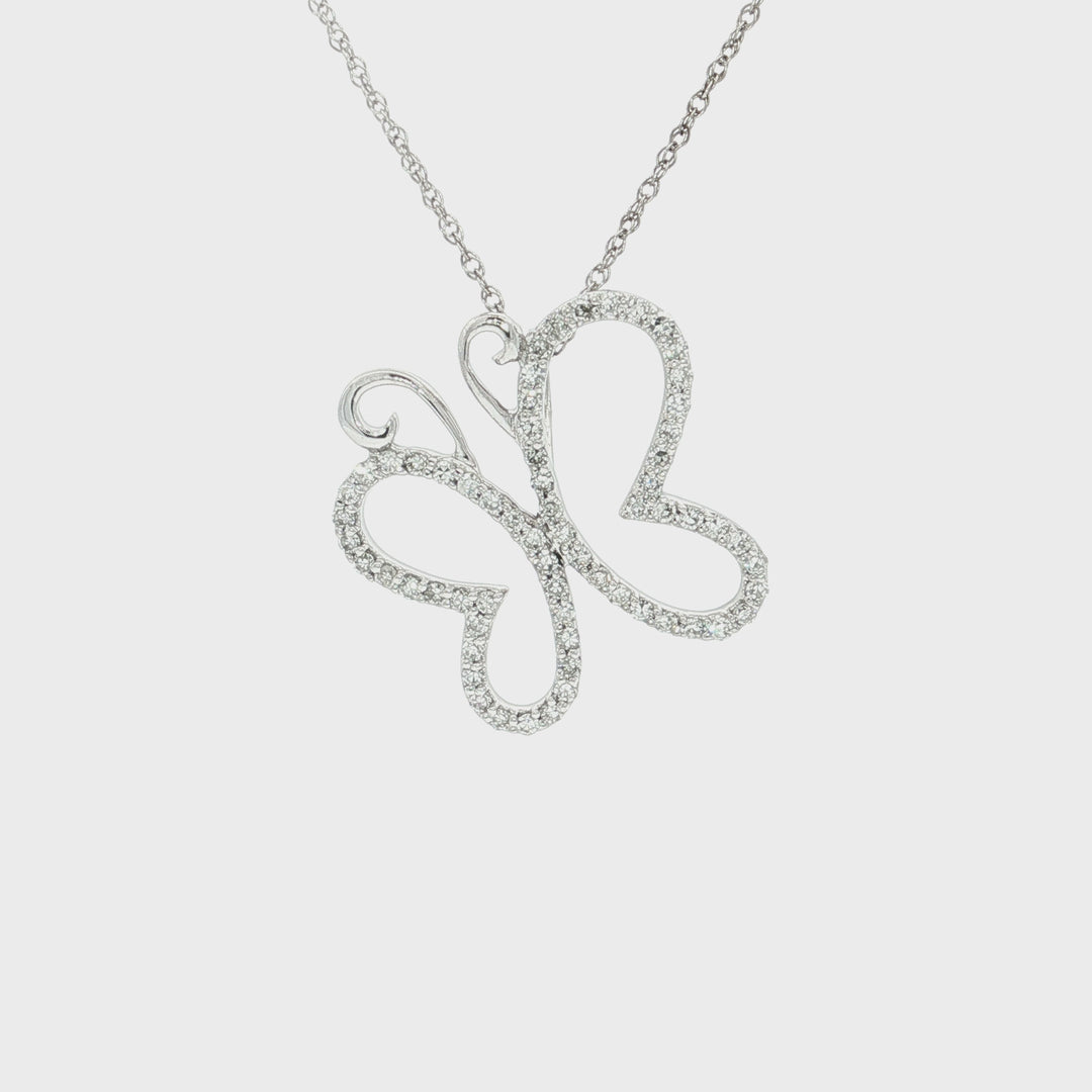 0.31 CTW Natural Pavé Diamond Butterfly Pendant Necklace in 14kt White Gold
