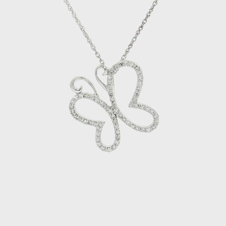 0.31 CTW Natural Pavé Diamond Butterfly Pendant Necklace in 14kt White Gold