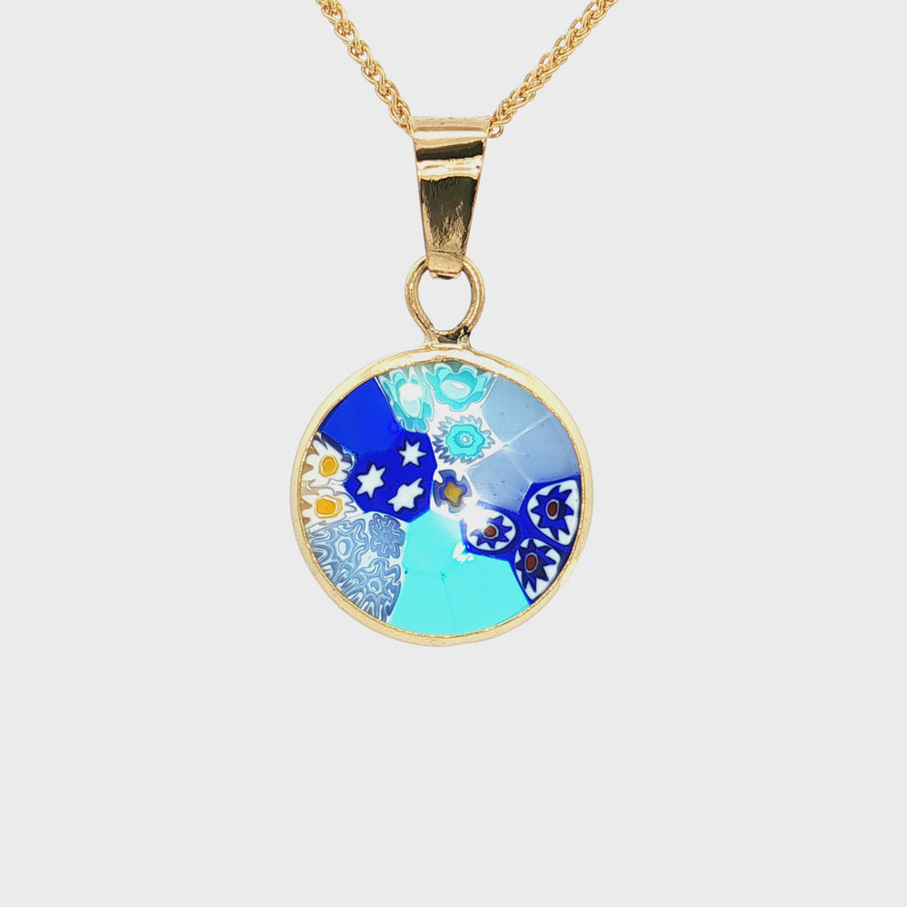 Italian Murano Millefiori Pendant Necklace 18k Yellow Gold