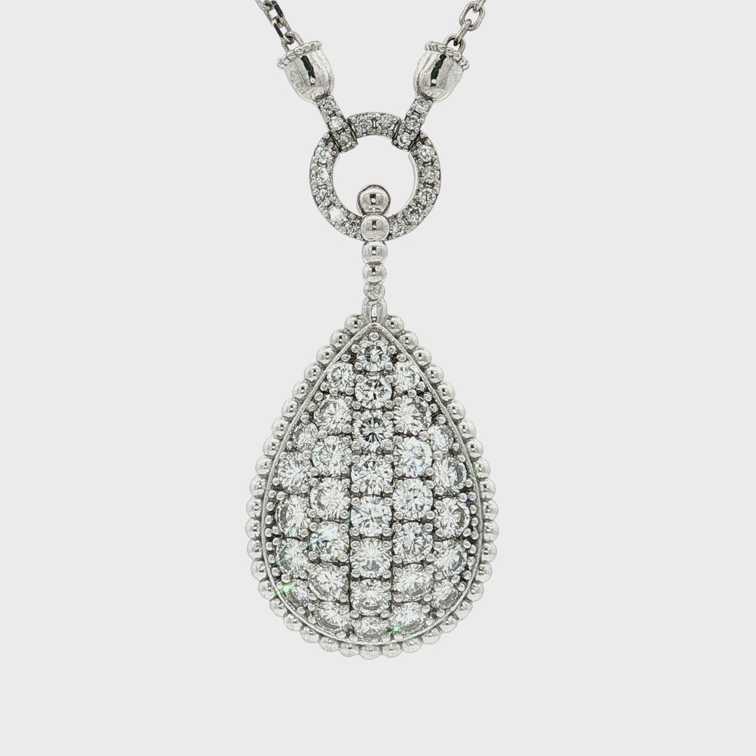 3.50 CTW Pear-Shaped Colorless & Nearly Flawless Diamond Cluster Pendant Necklace in 14kt White Gold
