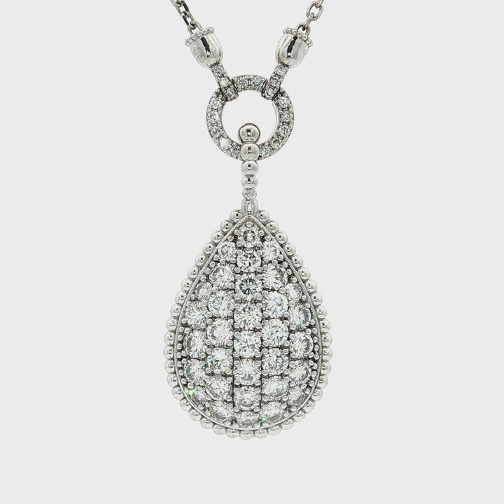 3.50 CTW Pear-Shaped Colorless & Nearly Flawless Diamond Cluster Pendant Necklace in 14kt White Gold