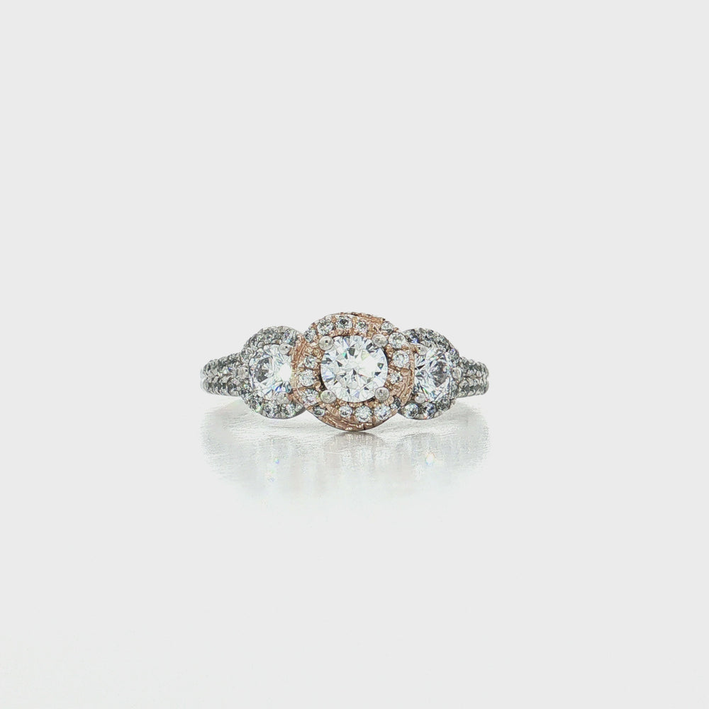 Past Present Future Cubic Zirconia Halo Ring in Sterling Silver
