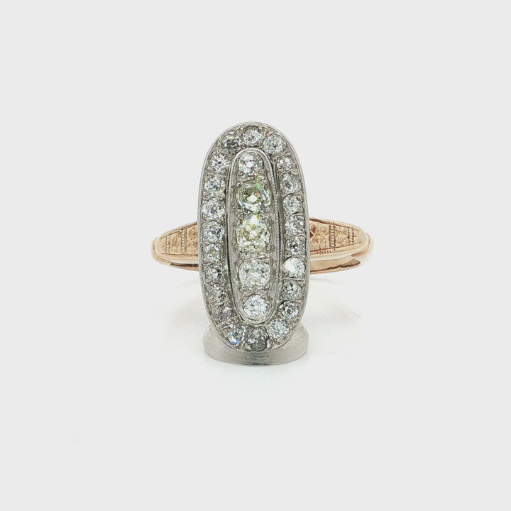 1.20 CTW 19th Century Victorian Old Mine Cut Natural Diamond Ring in 14kt Yellow Gold & Palladium