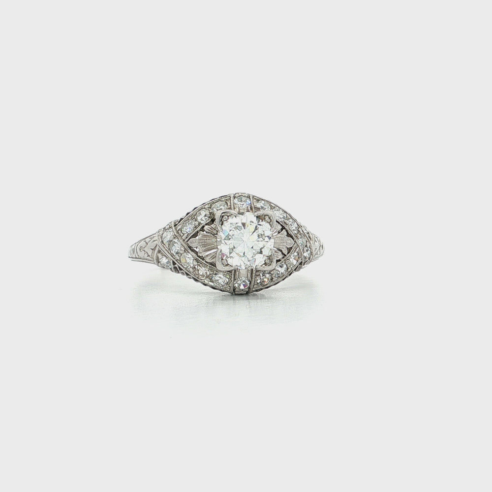 Art Deco Round Brilliant Diamond Filigree Engagement Ring