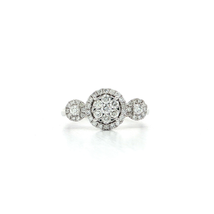 0.56 CTW of Colorless Natural Diamonds in a Triple Cluster Triple Halo Ring in 14kt White Gold