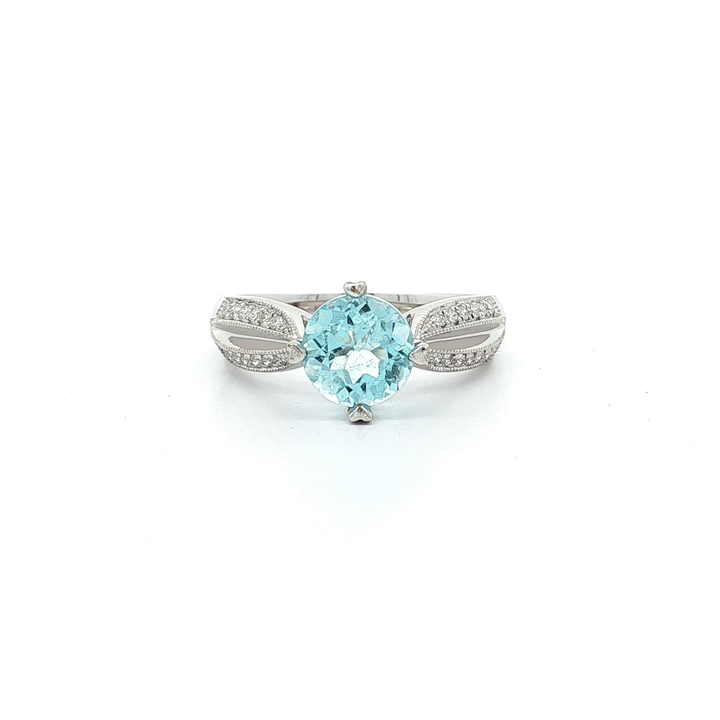 1.83 CTW AAA Grade Natural Aquamarine & Natural Diamond Ring in 18kt White Gold