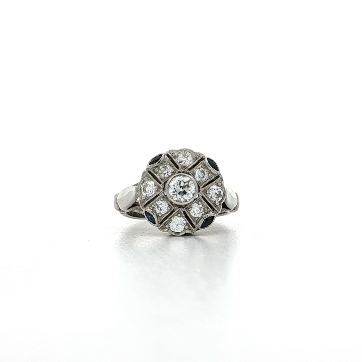 1.10 CTW Antique Natural Diamond & Sapphire Ring in Platinum and 10kt White Gold