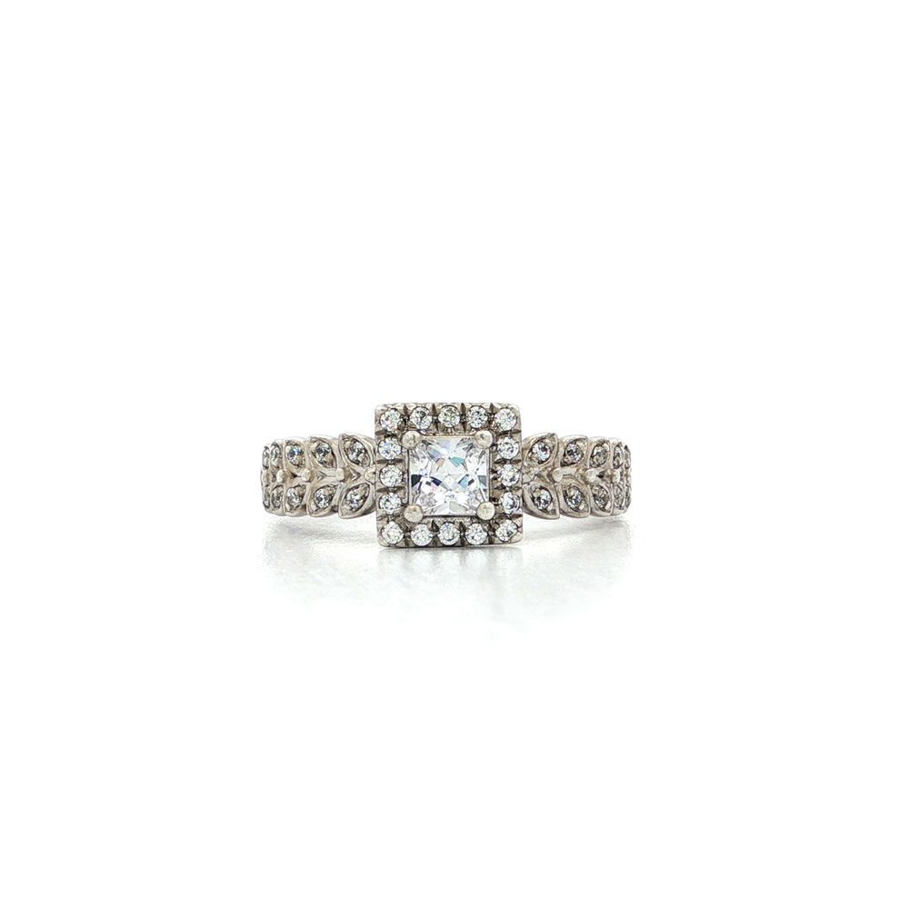 CZ Halo Engagement Ring Sterling Silver