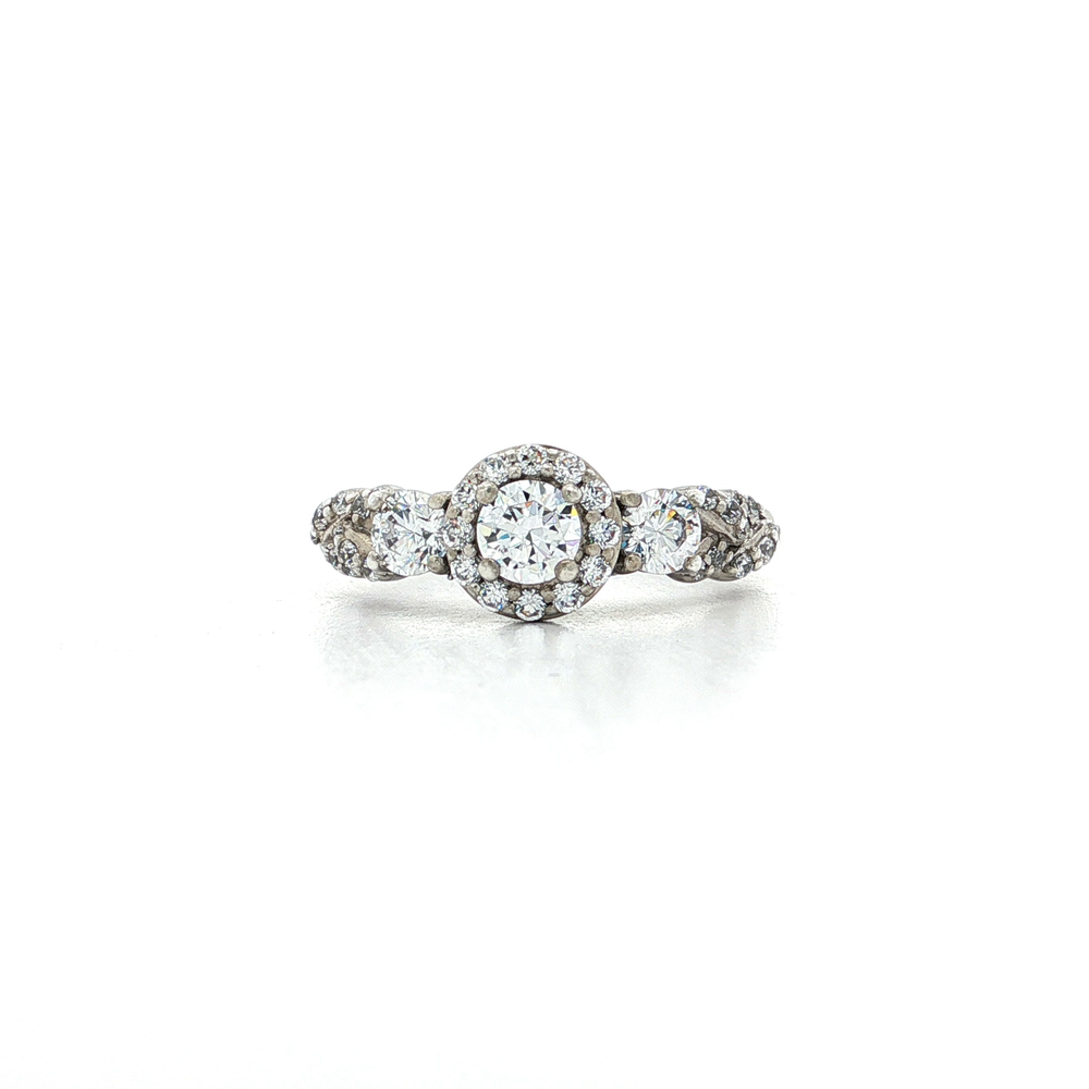 Halo CZ Engagement Ring Sterling Silver