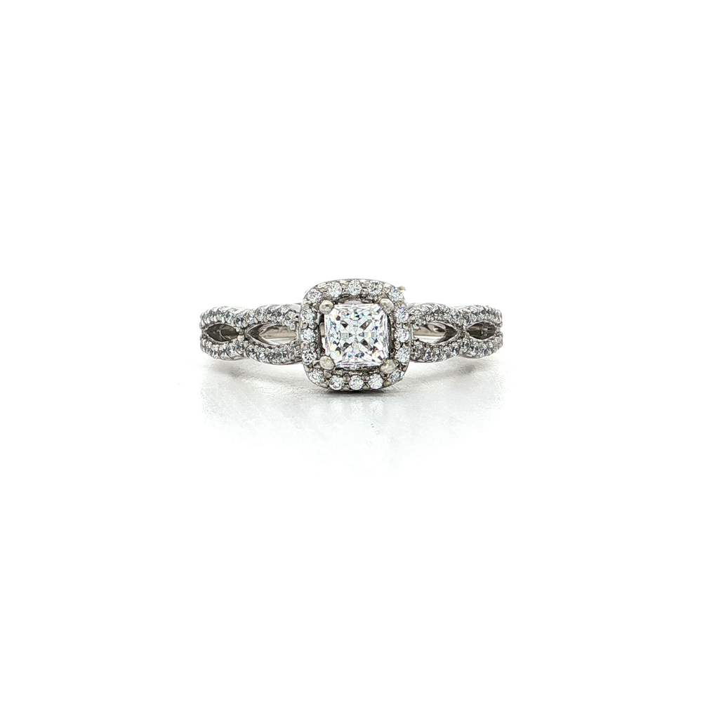 Crown Halo CZ Engagement Ring Sterling Silver