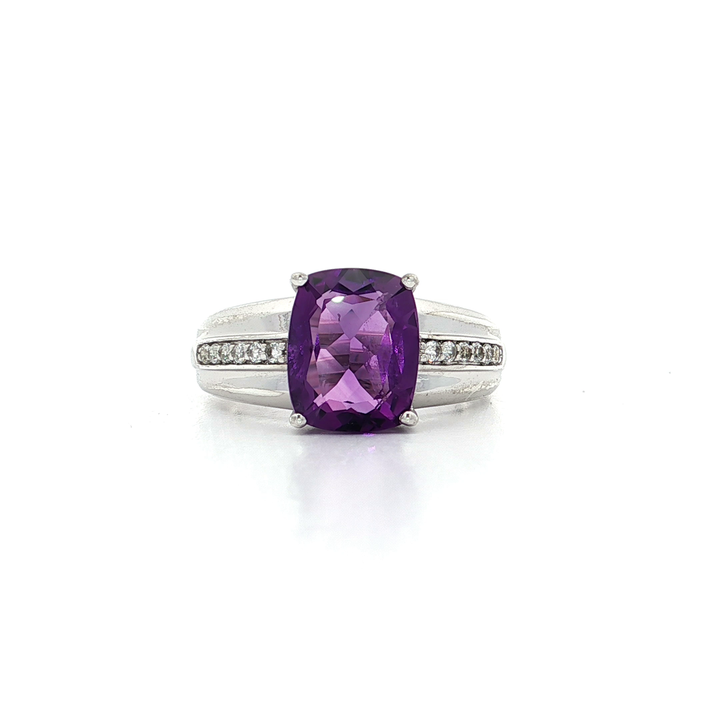 2.50 CT AAA-Grade Cushion Cut Amethyst and CZ Ring in Sterling Silver
