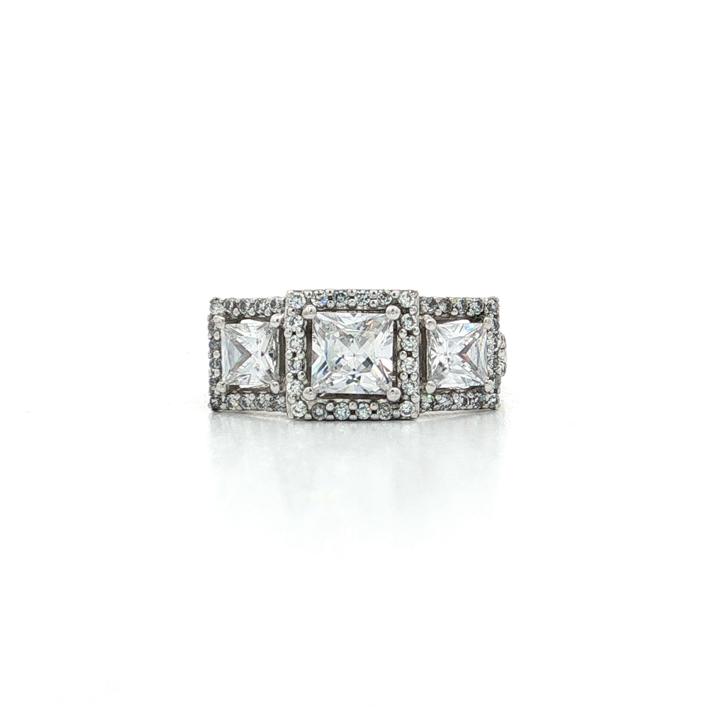 Halo CZ Engagement Ring Sterling Silver
