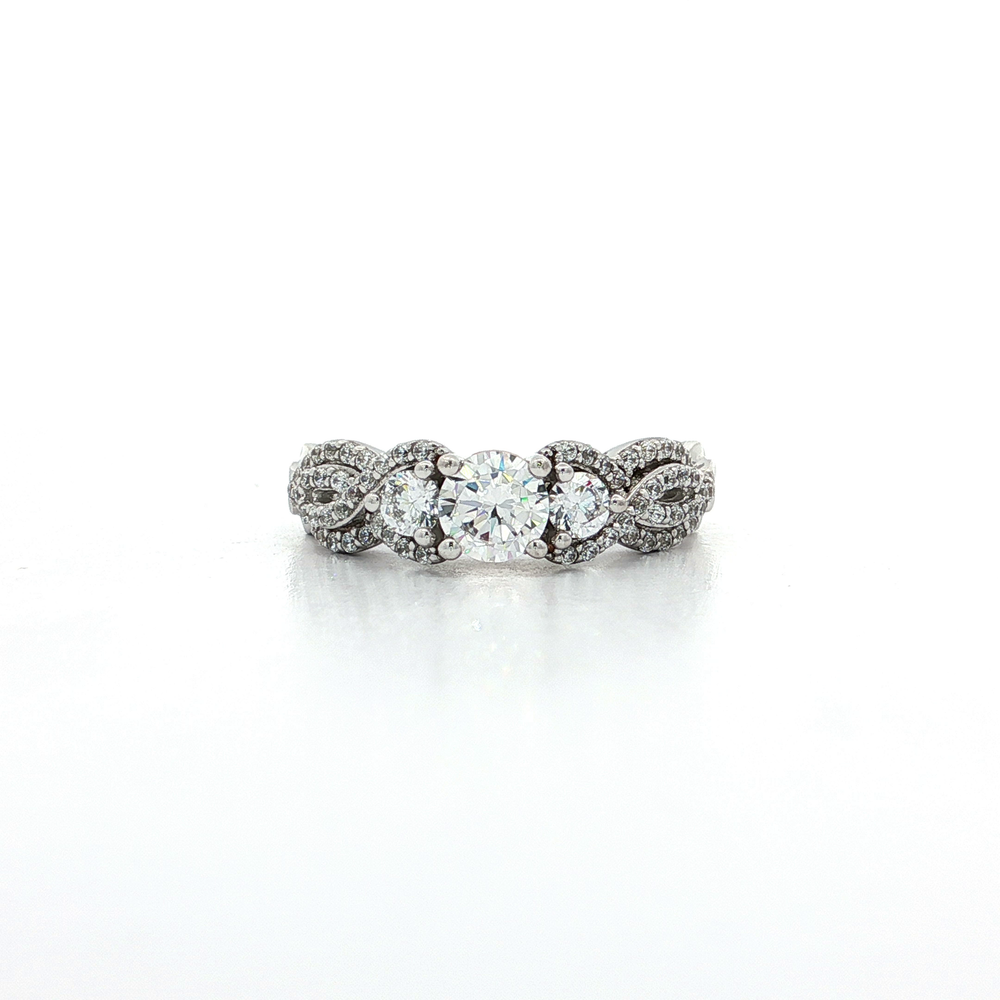 Three-Stone CZ Engagement Ring Sterling Silver
