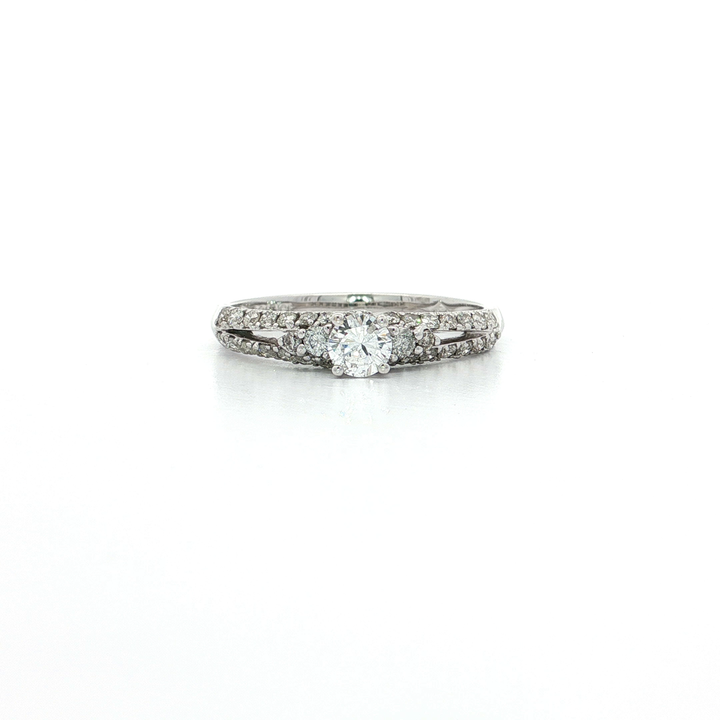 0.58 CTW Natural Round Brilliant Cut Diamond Engagement Ring in 18kt White Gold with a Split Shank Band