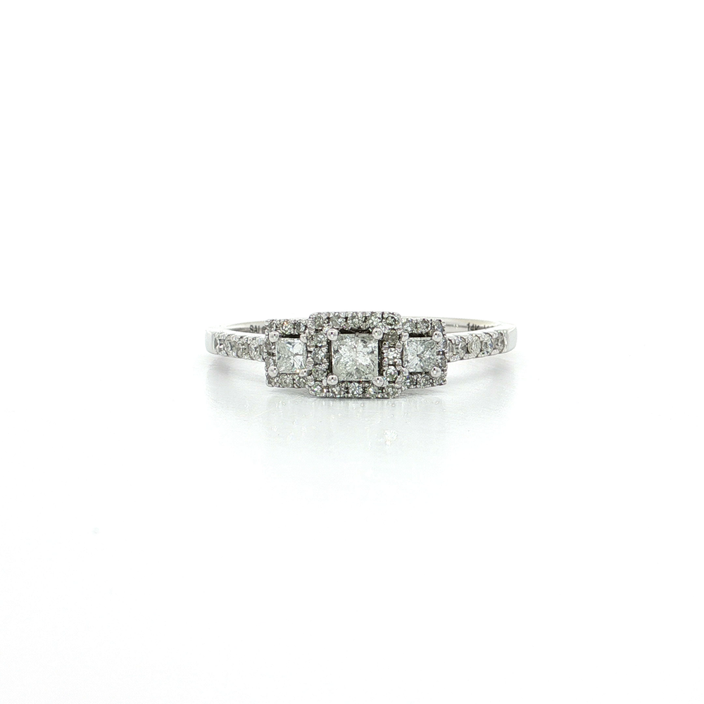 Diamond Past Present Future Ring 14k White Gold