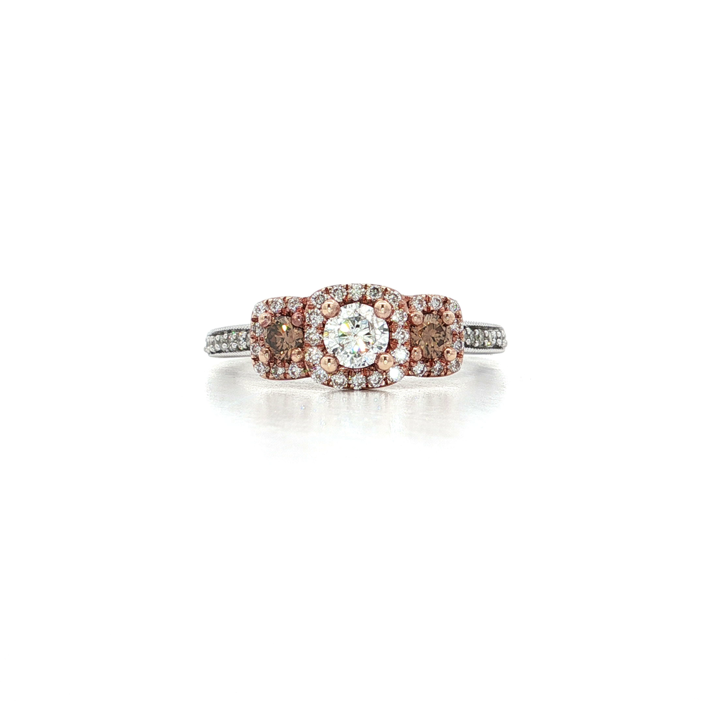 Past Present Future Diamond Halo Ring 14k Rose Gold