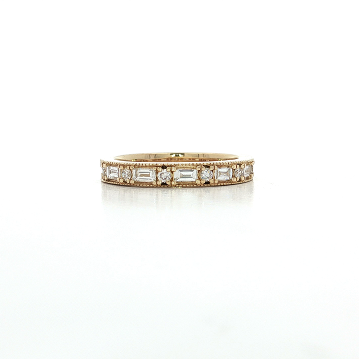 0.65 CTW Natural Diamond Wedding Band with Colorless & Nearly Flawless Round Brilliant Cut & Baguette Cut Diamonds in 14kt Yellow Gold