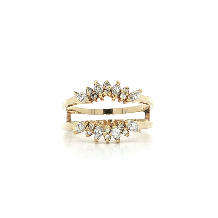 0.75 CTW Natural Marquise & Round Brilliant Cut Diamond Wedding Band Sleeve Ring in 14kt Yellow Gold