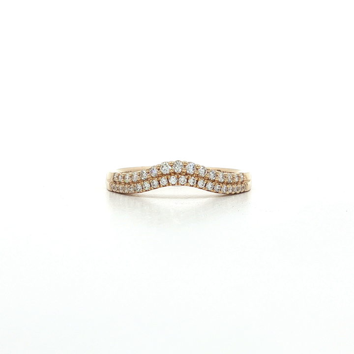 0.26 CTW Colorless Nearly Flawless Natural Round Brilliant Cut Diamonds Double Strand Curved Crown Style Wedding Band in 14kt Yellow Gold