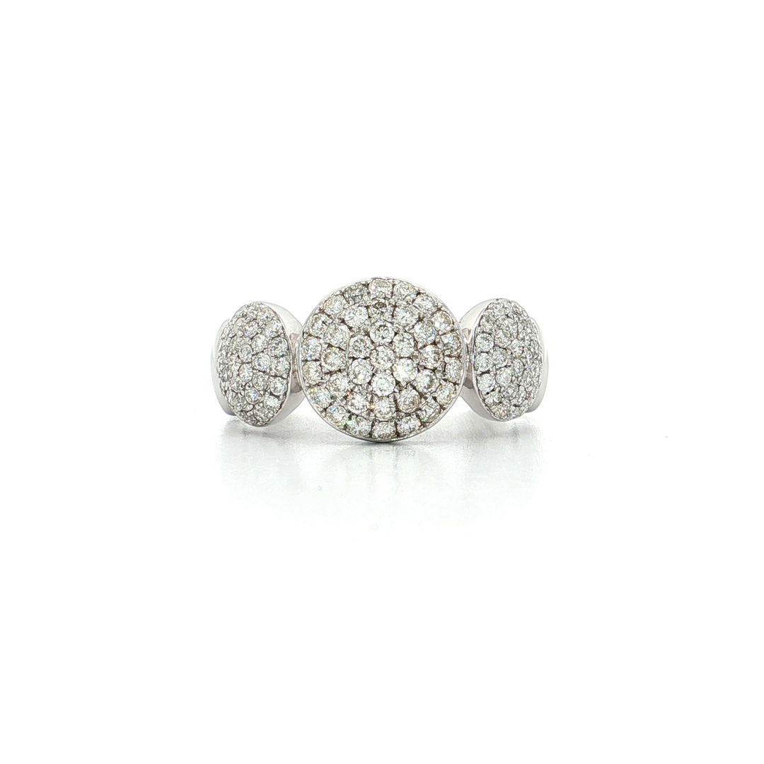 0.91 CTW Seven Dome Past Present Future Pavé Cluster Ring with Natural Round Brilliant Cut Diamonds in 14kt White Gold