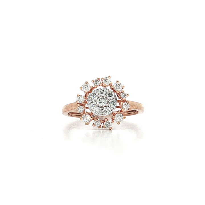 0.60 CTW Natural Round Brilliant Cut Diamond Flower Burst Ring in 14kt Rose Gold