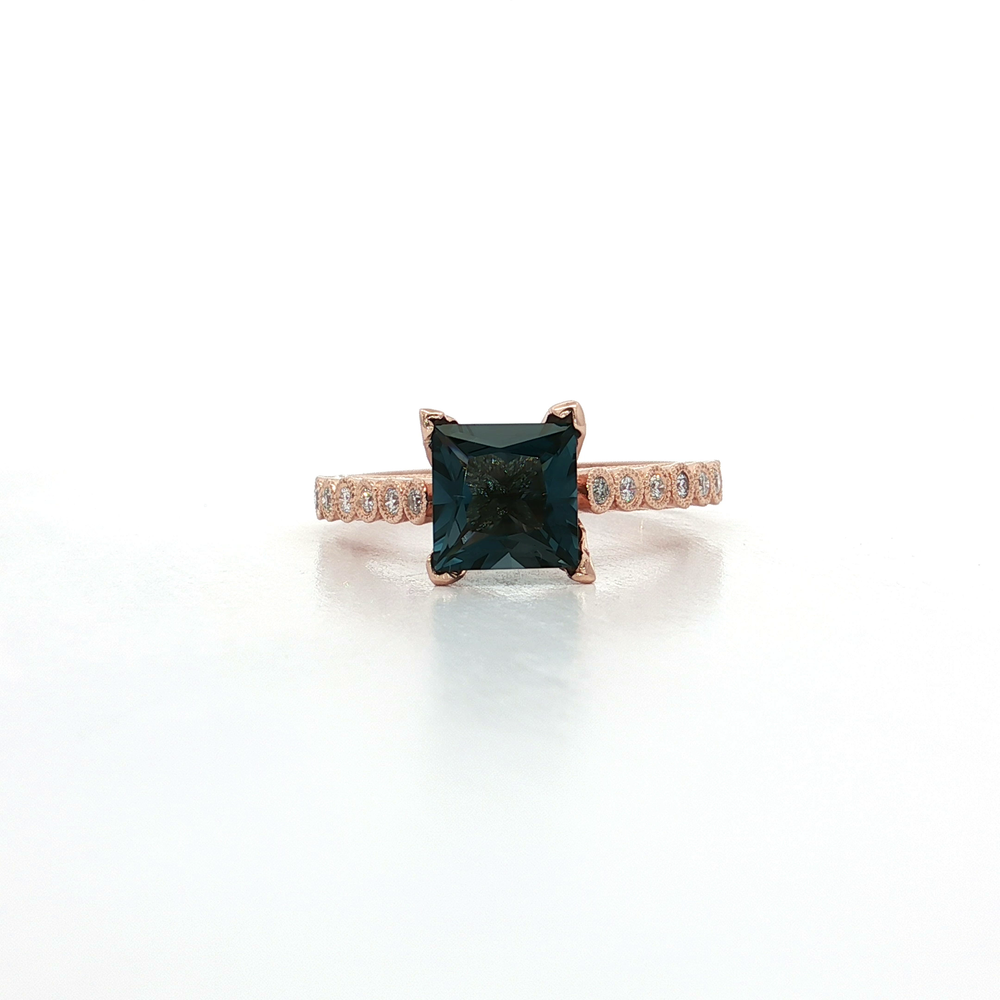 Princess-Cut London Blue Topaz & Diamond Ring 14k Rose Gold