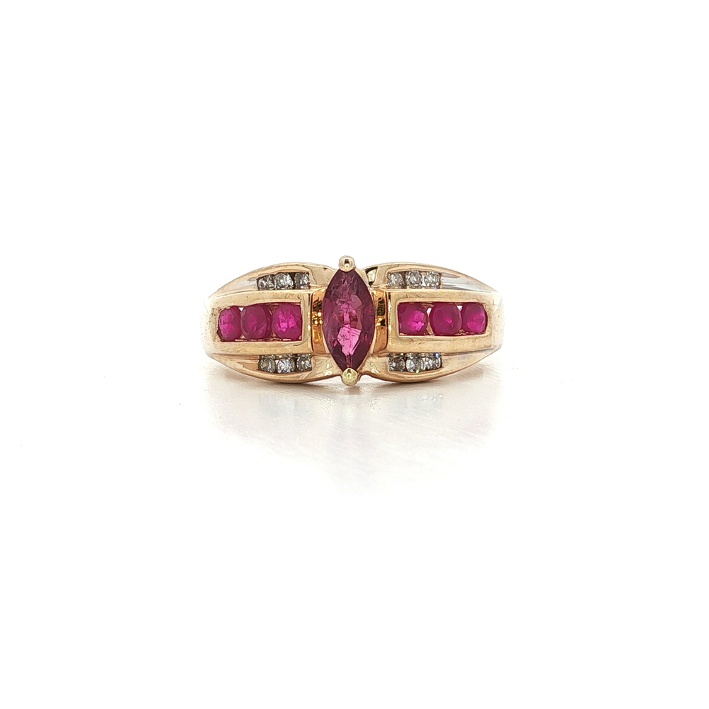 Marquise Ruby & Near-Colorless Diamond Ring 14k Yellow Gold