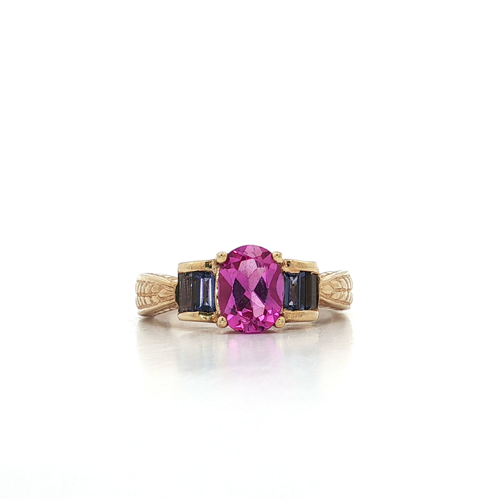 1.50 CTW AAA Grade Oval Pink Topaz and Amethyst Ring in 10kt Yellow Gold