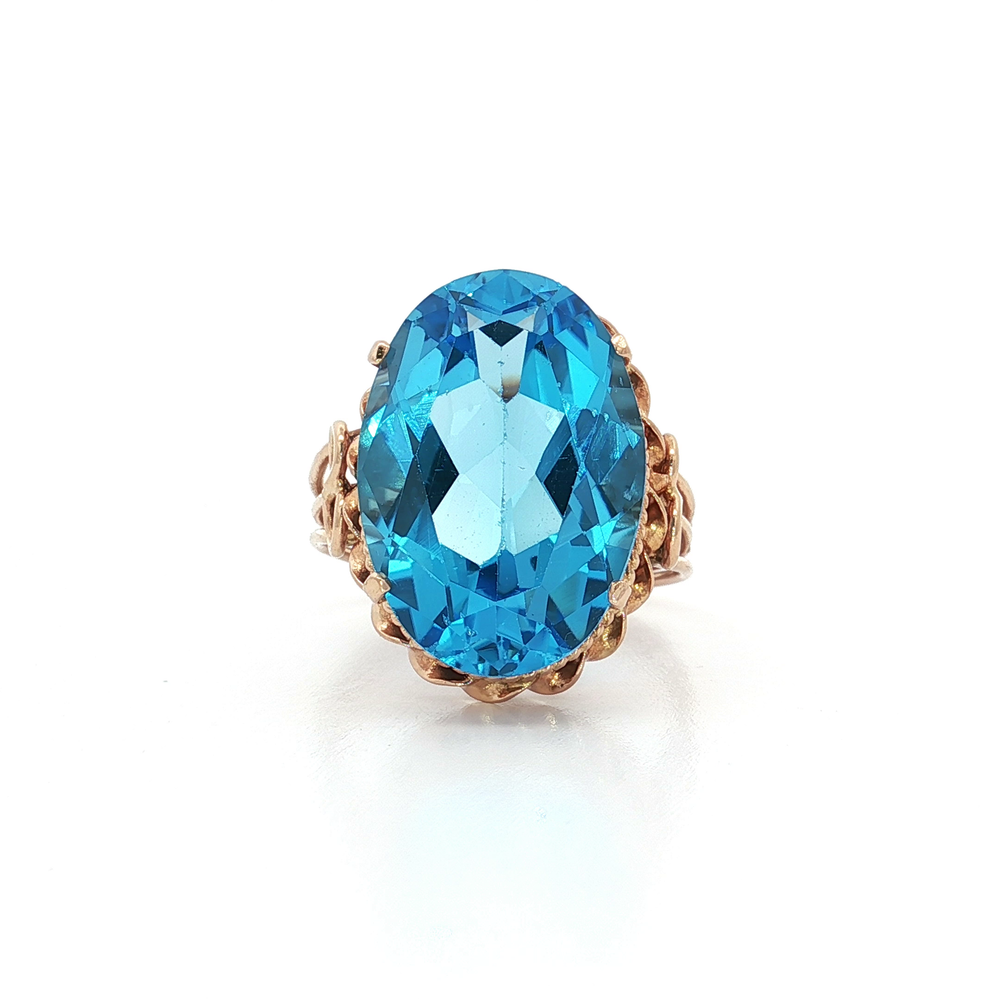 Antique Oval London Blue Topaz Ring 14k Rose Gold