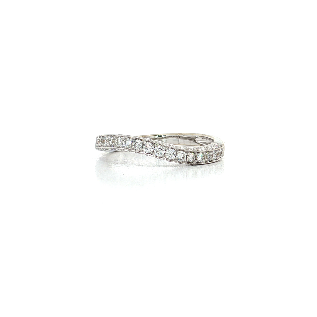 1.00 CTW Natural Round Brilliant Cut Colorless Nearly Flawless Diamonds in a Wave Wedding Band in 18kt White Gold