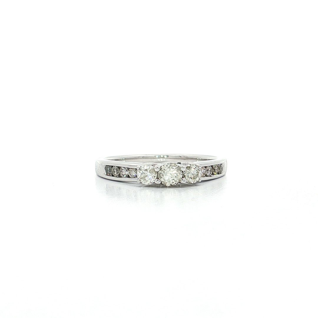 0.53 CTW Natural Round Brilliant Cut Diamond "Past Present Future" Ring in 10kt White Gold