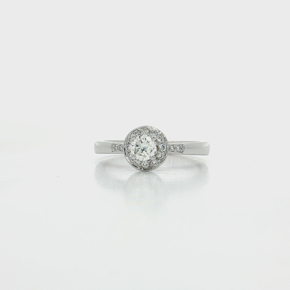 Certified Round Diamond Halo Engagement Ring 18k White Gold
