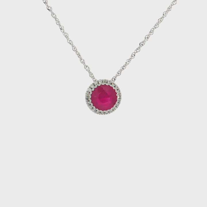 1.25 CTW Natural Ruby & Diamond Pendant Necklace in 14kt White Gold